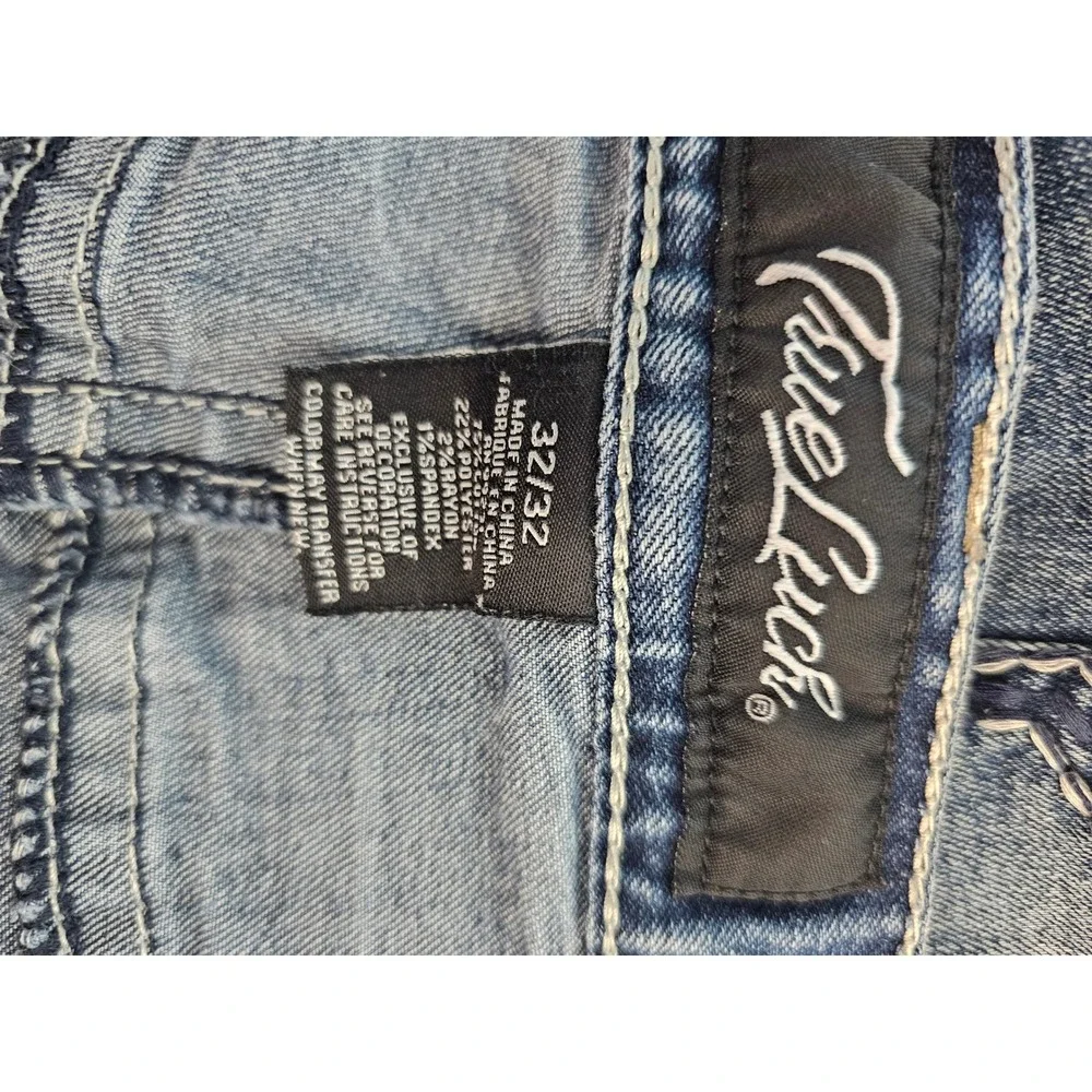 [Streetwear/Y2K] True Luck Jeans Mens 32x32 Blue Embroidered Pocket Straight
